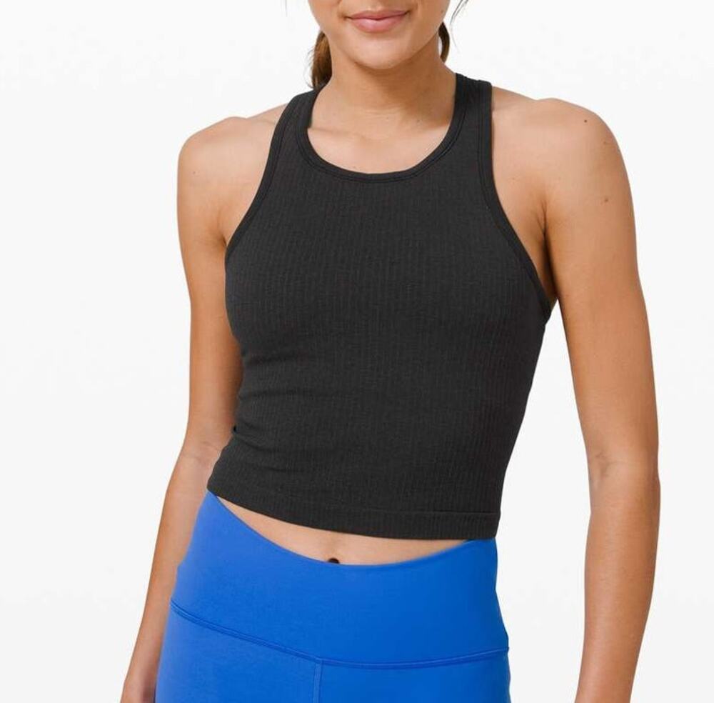 Lululemon Ebb To Street Ribbed Racerback Crop Tank Top Black 6